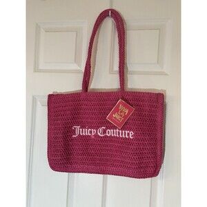 NWT JUICY COUTURE PINK BEACH TOTE BAG WEAVE STRAW Beach Whimsical Library Vacay